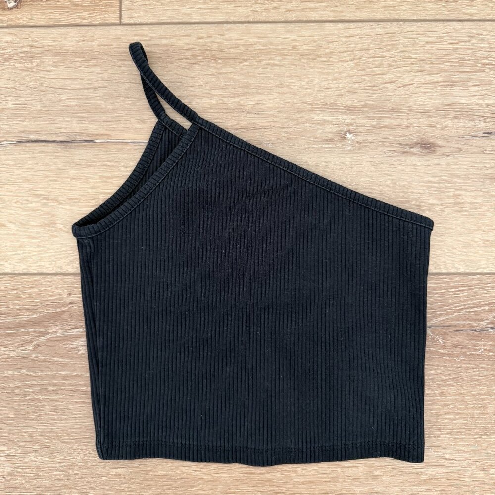 Madewell One-Shoulder Ribbed Black Tank Top M